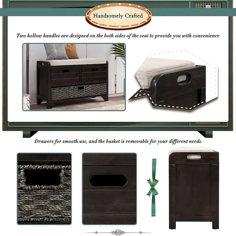 3-drawer Solid Wooden Storage Bench