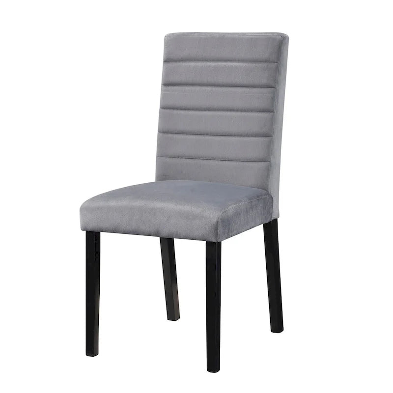 18 Inch Channel Tufted Gray Velvet Side Dining Chairs Set of 2, Black Wood