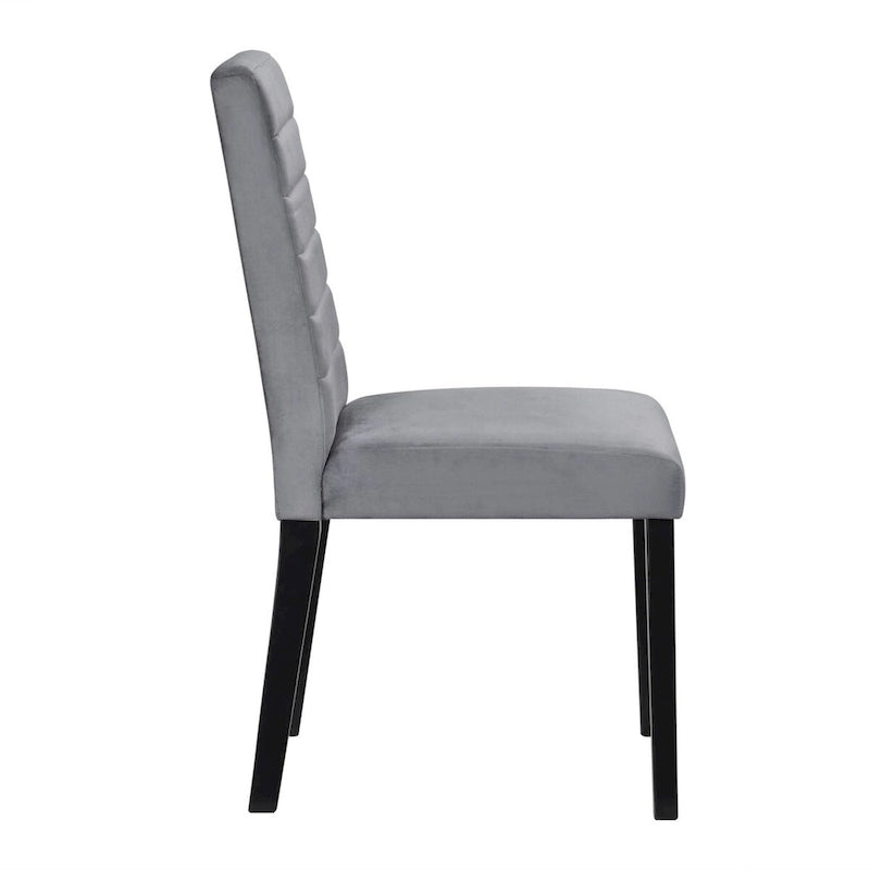 18 Inch Channel Tufted Gray Velvet Side Dining Chairs Set of 2, Black Wood