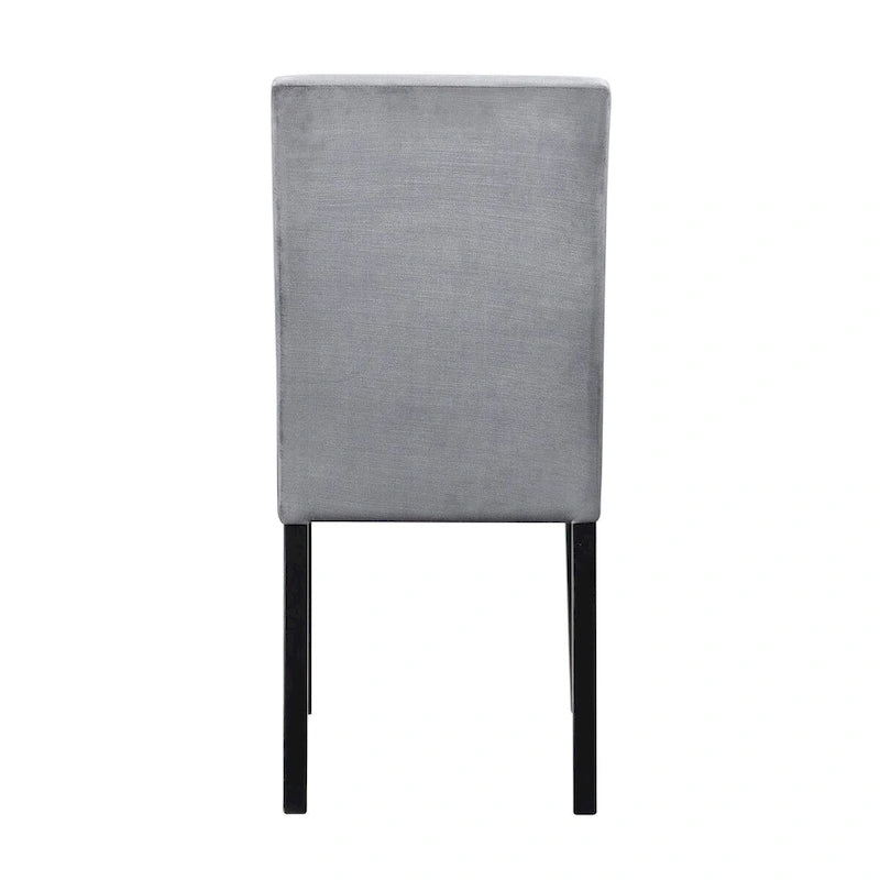 18 Inch Channel Tufted Gray Velvet Side Dining Chairs Set of 2, Black Wood