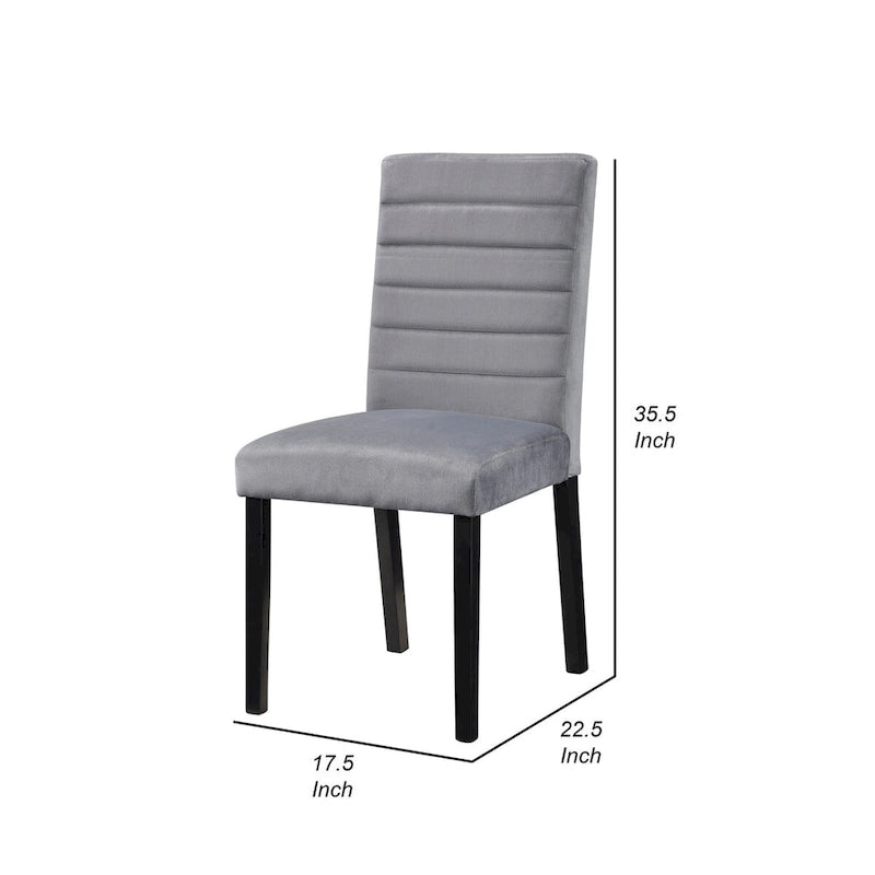 18 Inch Channel Tufted Gray Velvet Side Dining Chairs Set of 2, Black Wood