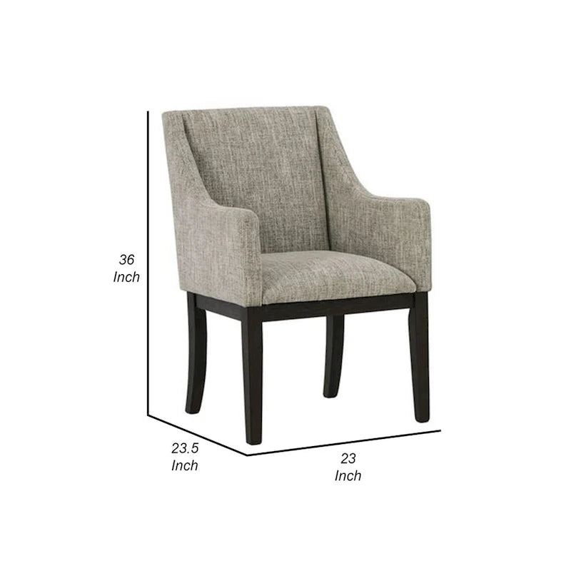 24 Inch Dining Armchair, Set of 2, Padded Beige Upholstery, Brown Legs