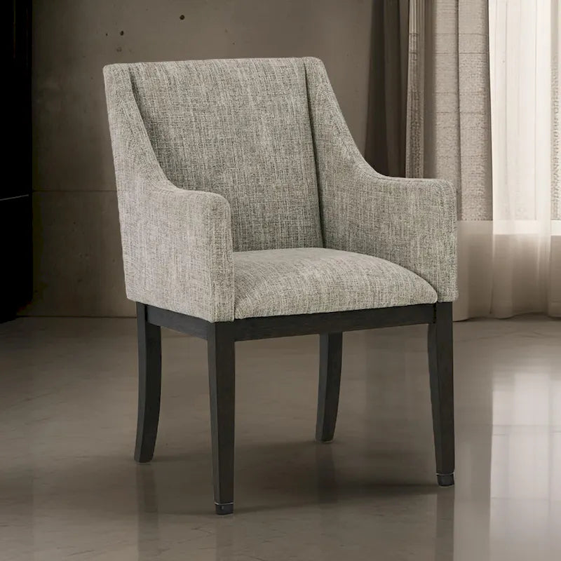 24 Inch Dining Armchair, Set of 2, Padded Beige Upholstery, Brown Legs