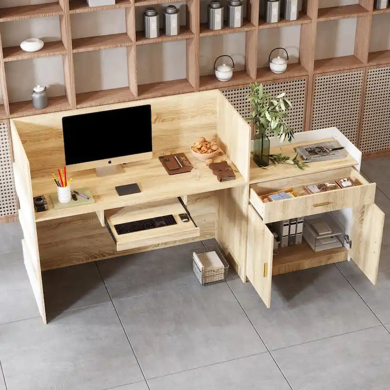 Salon Reception Counter with Keyboard Tray Large Working Desk