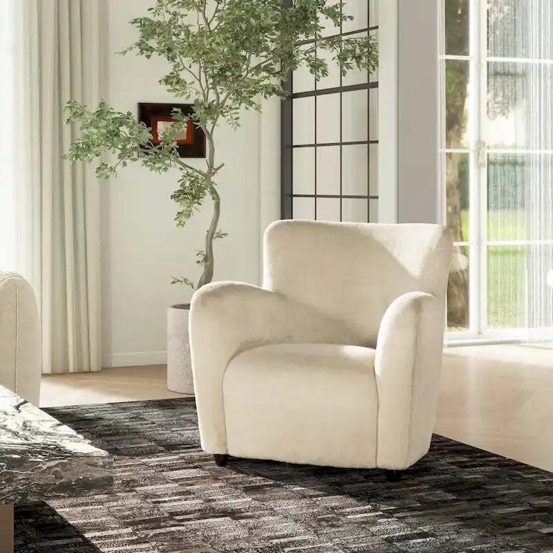32" Transitional Faux Fur Upholstered Curved Arm Accent Chair