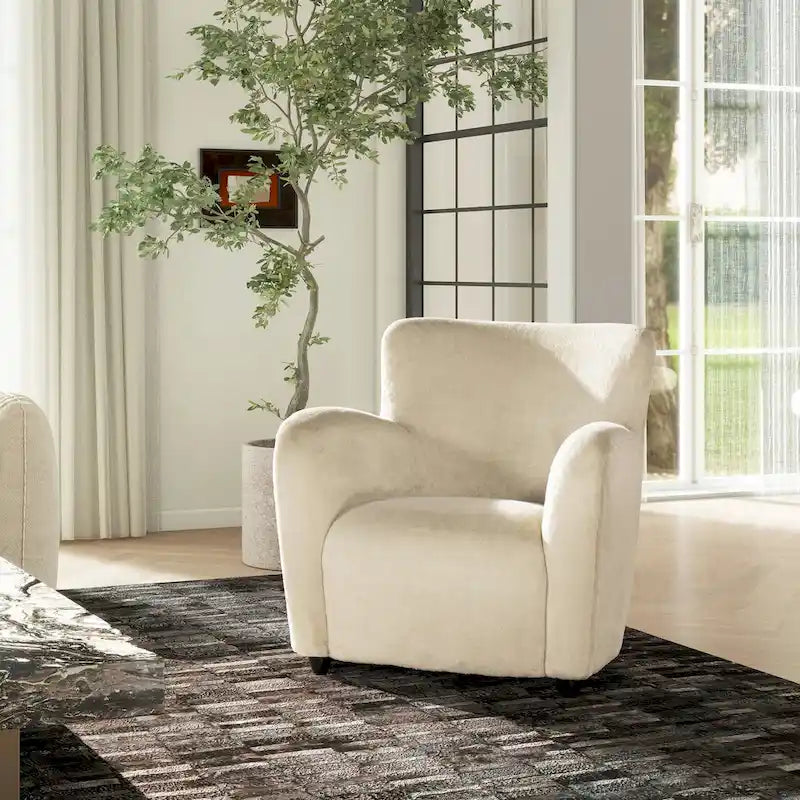 32" Transitional Faux Fur Upholstered Curved Arm Accent Chair