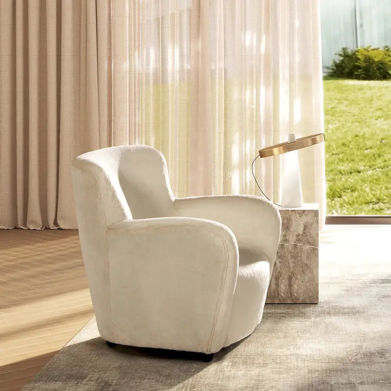 32" Transitional Faux Fur Upholstered Curved Arm Accent Chair